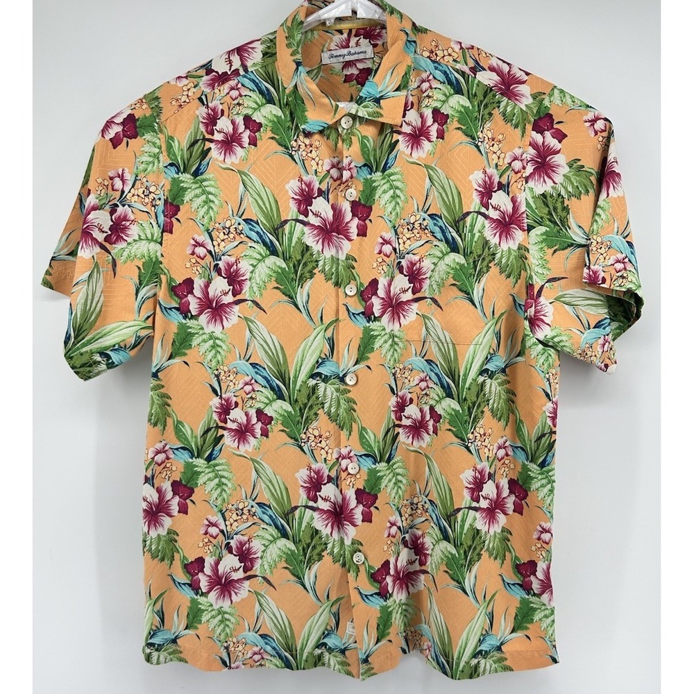 Tommy Bahama Floral Hawaiian Silk Shirt Short Sleeve‎ Button Down Large